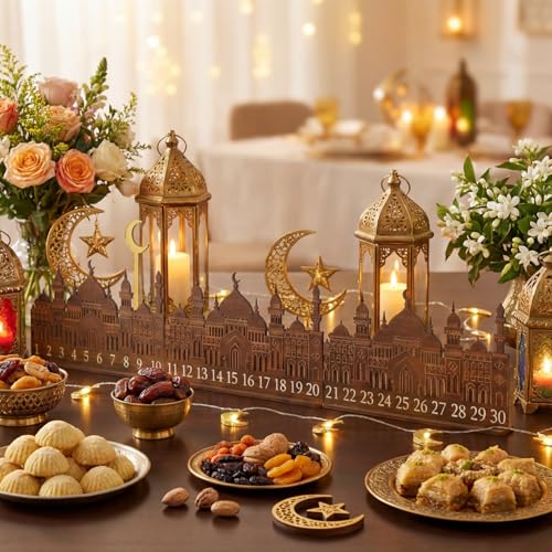Leinuosen Ramadan Wooden Countdown Calendar Eid Mubarak Ramadan Mubarak Advent Calendar Eid Islamic Countdown Table Decoration for Muslim Festivities Decoration Gift(Classic) - style: Classic