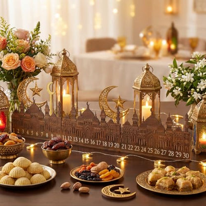 Leinuosen Ramadan Wooden Countdown Calendar Eid Mubarak Ramadan Mubarak Advent Calendar Eid Islamic Countdown Table Decoration for Muslim Festivities Decoration Gift(Classic) - style: Classic