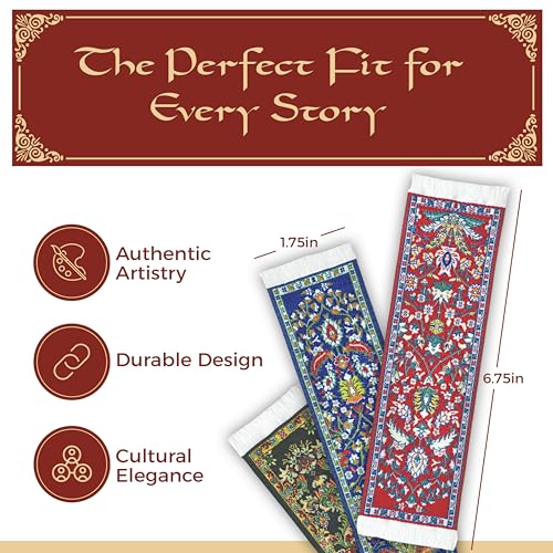Oriental Carpet Bookmarks Kajara - Authentic Woven Carpet - Rug Bookmarks - Beautiful, Elegant, High Quality, Woven Cloth! Best Gifts for Men Women Adults Teens Teachers & Librarians!