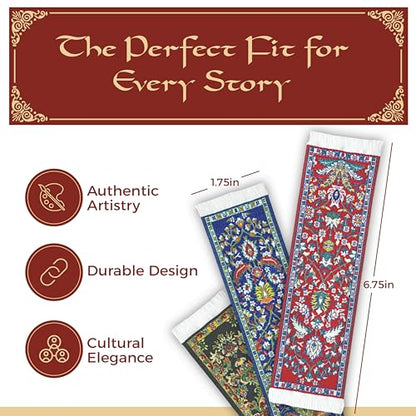 Oriental Carpet Bookmarks Kajara - Authentic Woven Carpet - Rug Bookmarks - Beautiful, Elegant, High Quality, Woven Cloth! Best Gifts for Men Women Adults Teens Teachers & Librarians!