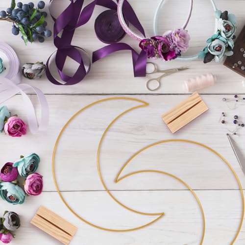 MAGICLULU Metal Floral Hoop Wedding Table Decoration Moon Centerpiece with Place Card Holders 10.24X7.87 Inch Crescent Wreath for Party and Dining Table Decor