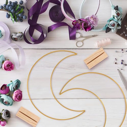 MAGICLULU Metal Floral Hoop Wedding Table Decoration Moon Centerpiece with Place Card Holders 10.24X7.87 Inch Crescent Wreath for Party and Dining Table Decor