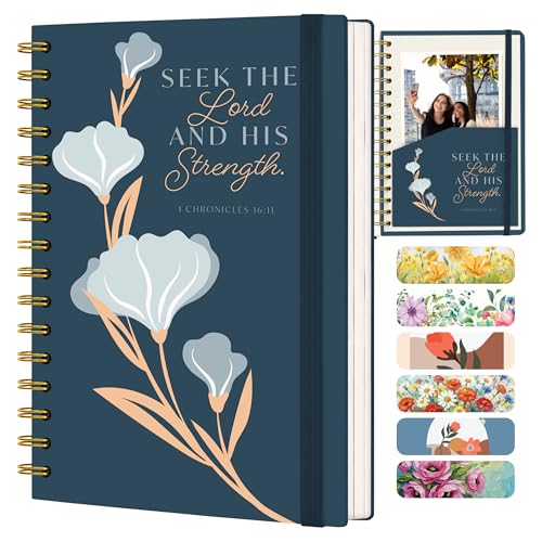 Hardcover Blank Christian Notebook – Multiple Designs – 140 Quality Pages – Seek the Lord (1 Chronicles 16:11) - color: Blue