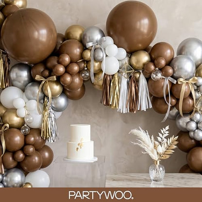 PartyWoo 브라운 풍선 152피스 다양한 사이즈 45.7cm(18인치), 30.5cm(12인치), 25.4cm(10인치), 12.7cm(5인치) 보헤미안 뉴트럴 가을 커피 탠 풍선 아치 키트 화환 생일 소년 베이비 샤워 정글 사파리 가을 파티 장식 브라운-F09 - color: 브라운-f09
