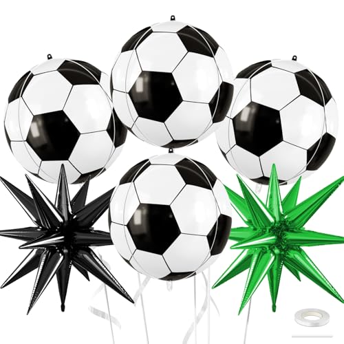 Soccer Balloons, 6 Pcs Large Foil for Boys Sports Birthday Party Decor - style: Soccer