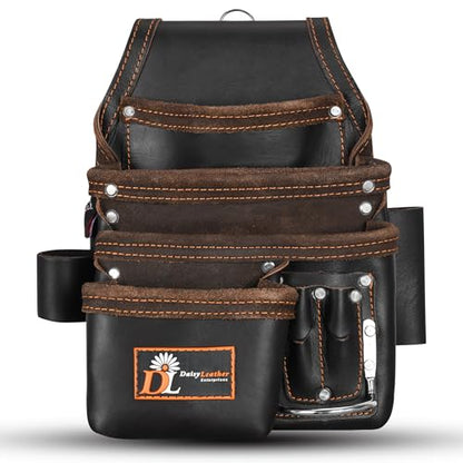 Daisy Leather Tool Bag Pro 505 Premium Leather Oil Tanned 13 Pockets with Speed Square Pocket Multi-Purpose Tool Organizer for Handyman Carpenter Electrician Construction Farmers X-Large… - color: Chocolate