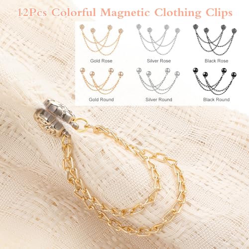 6 Pcs Magnetic Button Shirt Clip Magnetic Clothing Clip with Chain - style: Sphere + Rose