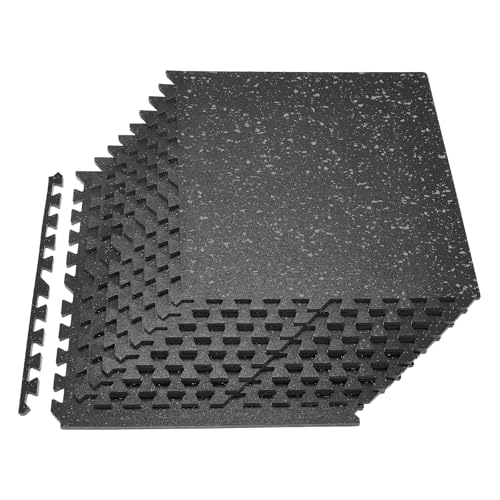 VEVOR 0.56Inch 48sq.ft 12 Tiles Gym Flooring for Home Gym, Rubber Top with High Density EVA Foam, 24 x 24In Gym Floor Exercise Equipment Mats, Interlocking Gym Mats, Puzzle Workout Mats, Black & Gray | Rubber Top with High Density EVA Foam, Lightweight Gy