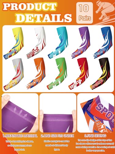 Tisancy 10 Pairs Sun Protection UV Arm Sleeves Cooling Anti Slip Compression Sleeves Sports Polyester Cycling Covers - size: Large, style: Vibrant Style