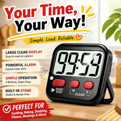 2 Pack Digital Timer for Kids Classroom Kitchen Timers for Cooking | w/ Battery, Easy to View, Alarm, Mute Mode, Count Down/Up, Magnetic, Kickstand, Hanging, Classroom Timer for Teacher Supplies - color: New Black