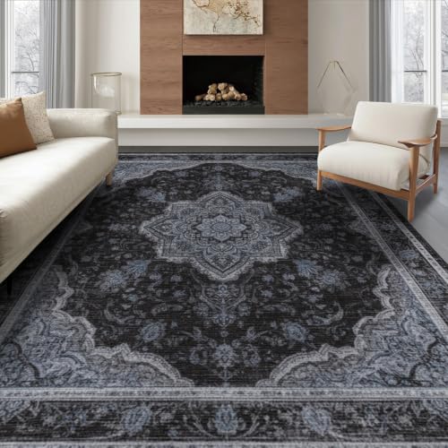 6'x9' Black Charcoal Boho Medallion Design Washable Area Rug - color: Black/Pattern 10, size: 6' x 9' (Rectangular)