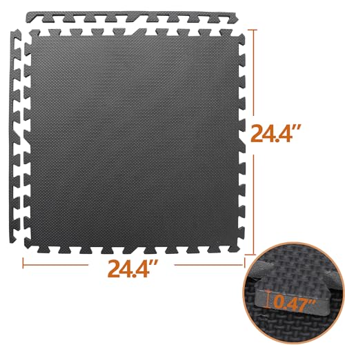 F2C Puzzle Exercise Mat 1/2'' Thick Interlocking Foam Floor Mat, Gym Flooring Mat, Home Gym Workout Exercise Equipment Mat (12)