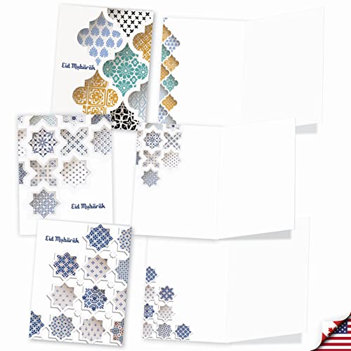 The Best Card Company - 20 Assorted Blank Eid Mubarak Notes Bulk Box Set 4 x 5.12 Inch with Envelopes (10 Designs, 2 Each) Islam Holiday Cards Eid Mubarak Dimensions AM10424RDG-B2x10 - style: Eid Mubarak Dimensions - Blank