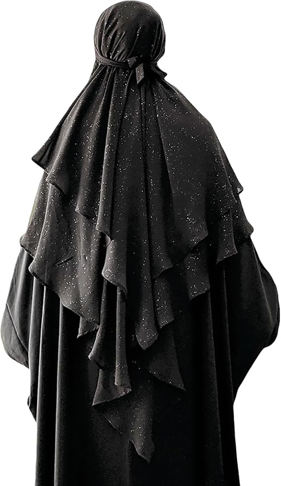 SIQITECHNO Womens Muslim Long Khimar Hijab Scarf Chiffon Sparkling Islamic Arabian Khimar Niqab Ramadan Eid Prayer Scarf Wrap - color: Black