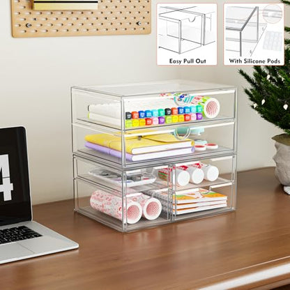 ARSTPEOE Acrylic Organizer with 6 Drawers, Bathroom Counter Organizer, Makeup Desk Organizers, Office Supplies, Storage Drawers for Cosmetic, Pencil, Coffee - size: 6 Drawers