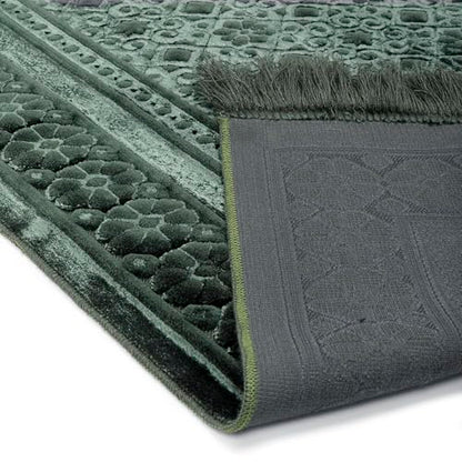Modefa Velvet Prayer Rug - Soft Plush Turkish Janamaz Sajada Carpet for Men and Women - Plain Solid Prayer Mat Ramadan Eid Gift - with Prayer Beads - Luxury Floral Stamp (Dark Green) - color: Dark Green