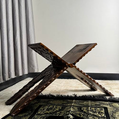 Handcarved Wooden Quran Stand, Islamic Home Decor, Pray Room Decoration, Cedar Wood, Folding Quran Display Holder