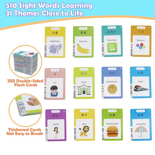 Mayaphilos 510 Sight Words Chinese and English Talking Flash Cards, Early Education Card, Learn Mandarin for Kids, Learning Cards for Toddlers Birthday Gifts - size: 510 Words Chinese and English