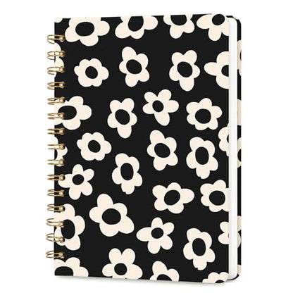Lined Spiral Journal Notebook, A5 College Ruled Spiral Notebook for Women, Hardcover with Elegant Design for Work and Note-Taking, 5.5 * 8.25 inch, 160 Pages, Black and White Flower - color: Black and White Flower