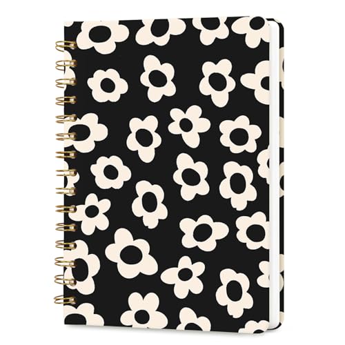 Lined Spiral Journal Notebook, A5 College Ruled Spiral Notebook for Women, Hardcover with Elegant Design for Work and Note-Taking, 5.5 * 8.25 inch, 160 Pages, Black and White Flower - color: Black and White Flower