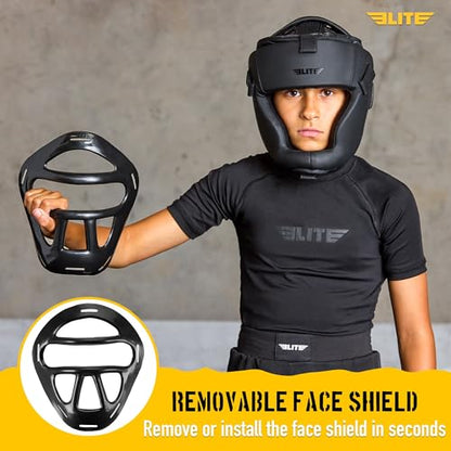 Elite Sports Best Kids Boxing Headgear Youth Wrestling Headgear for Age 4 to 13 Year MMA Kickboxing Muay Thai BJJ Karate Head Guard for Boys Girls (Black) - size: Large