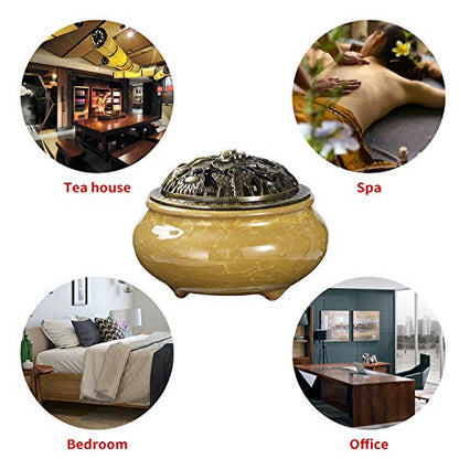 Miupoo Incense Burner and Cone Incense Holder with Brass Incense Stick Holder Ceramic Ash Catcher,Yellow - color: Yellow