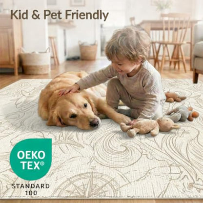 8'x10' Washable Flatwoven Rug, Beige Graphic Wave Stain Resistant Extra Large Carpet Non-Slip Chair-Friendly Mat for Dining Room, Large Office, Lounge | Ref:2067337 - color: Beige/Pattern 34, size: 8' x 10' (Rectangular)