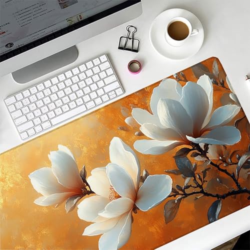 Flower Gaming Mouse Pad, Mouse Pad 48x24in, Large Desk Mat with Non-Slip Rubber Base, Office Desk Accessories, Large Extended Gaming Keyboard Mat, Big Mousepad for Computer Gamer Office, Orange 1-5596 - size: 48 x 24 x 0.1