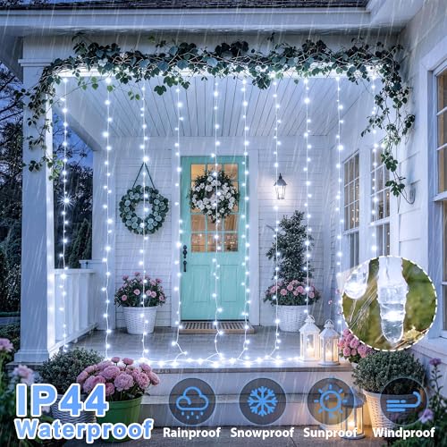 JMEXSUSS 900LED Curtain Lights, White Christmas Lights, 9.5x29.5ft - color: White, size: 900 LED