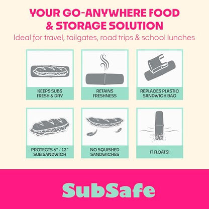 SubSafe 3-Piece Sub Sandwich Container, Charcoal Grey - As Seen on Shark Tank - Waterproof, Crushproof, BPA-Free Food Storage that Floats - Fits 6 & 12 in Subs - Great for Travel, Beach, Camping - color: Charcoal Grey 3 piece