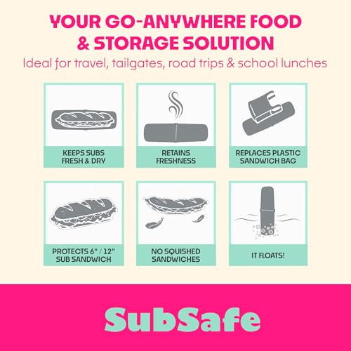 SubSafe 3-Piece Sub Sandwich Container, Hot Pink - As Seen on Shark Tank - Waterproof, Crushproof, BPA-Free Food Storage that Floats - Fits 6 & 12 in Subs - Great for Travel, Beach, Camping - color: Hot Pink 3 piece