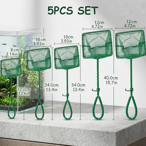 Fish Net for Fish Tank, Aquarium Net Set of Five, Easy Fish Catching and Tank Maintenance, Durable Fish Net with Fine Mesh Design, Essential Aquarium Accessories for Keepers