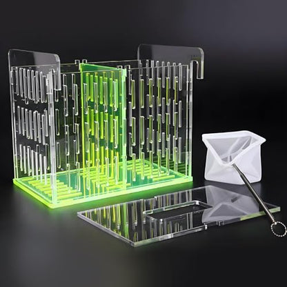 Green Acrylic Aquarium Breeder Box, 7.4x5.3x6.3 in Hang-On Fish Isolation Box with Long Handle Net, Removable Divider & Feeding Hole for Betta Guppy Shrimp Freshwater Saltwater - color: Green, size: 7.4x5.3x6.3in