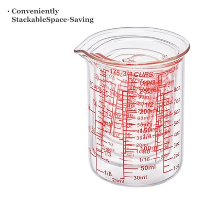 Ackers 7-Piece Glass Measuring Cup Set, Borosilicate Beaker Style Nesting Liquid Measuring Cups - size: 5ml/15ml/30ml/60ml/120ml/150ml/250ml