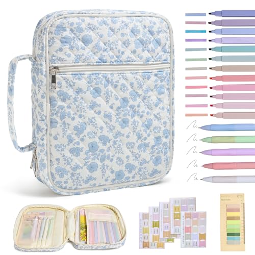 Bible Cover Case for Women Large Bible Cover with Durable Handle Quilted Bible Carrying Case for Girls Bible Study Supplies Accessories (Blue Flower, Blue Flower) - color: Blue Flower
