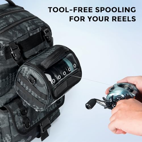 KastKing BaitSpace Line Bag Water Resistant Tackle Bag, Organize Spools | Fishing Line Storage Bag with Water Resistant Nylon, Removable Divider, BaitSpace Line Management Bag - color: A: Black Camo-Medium