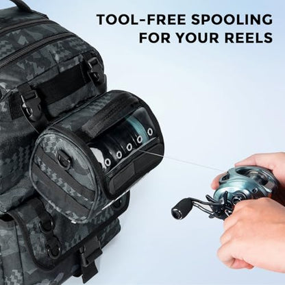 KastKing BaitSpace Line Bag Water Resistant Tackle Bag, Organize Spools | Fishing Line Storage Bag with Water Resistant Nylon, Removable Divider, BaitSpace Line Management Bag - color: A: Black Camo-Medium
