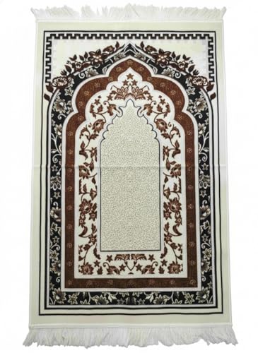 Islamic Prayer Rug with Traditional Mihrab Design, Geometric Arch Pattern, Polyester Material, 27.6x43.3 Inches, Low Pile with Fringed Edges (Golden) - color: Golden