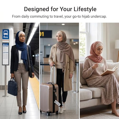 ZLYC Hijab Cap for Muslim Women Soft Stretchy Open-Back Underscarf Hat Breathable Inner Hijab Undercap - color: Lace Beige