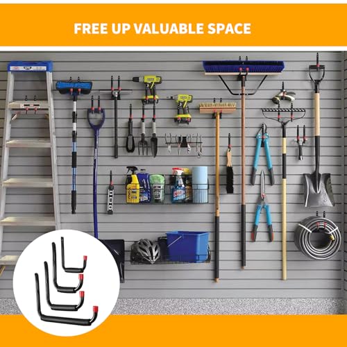 6 Pack Garage Hooks Heavy Duty, Utility Steel Hooks with EVA Foam Padding, 4.64inch Wall Mount J Organizer Hanger for Hanging Bikes Kayak Garden Tool Hose Bike Shelf - size: 4.64inch