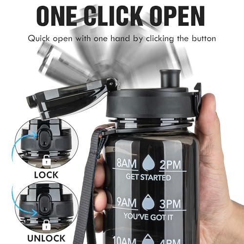 OLDLEY Water Bottle 32oz, Durable and Leakproof Water Bottles Motivational with Time Marker, Tritan, BPA Free, Wide Mouth, Gym, Travel, Home, School, Office, Clear Black - color: Black