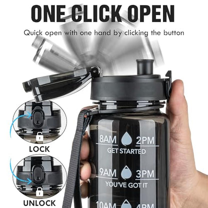 OLDLEY Water Bottle 32oz, Durable and Leakproof Water Bottles Motivational with Time Marker, Tritan, BPA Free, Wide Mouth, Gym, Travel, Home, School, Office, Clear Black - color: Black