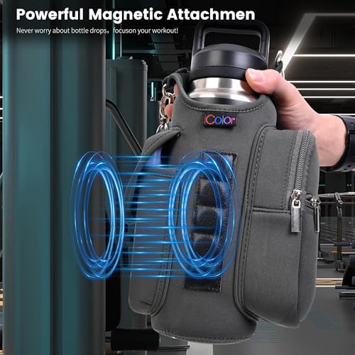 icolor Magnetic Gym Bag Water Bottle Carrier Holder with Phone Pockets & Shoulder Strap,Gym Magnetic Bag 5 Built-in Magnets Gym Accessories Organizer Sling Bottle Bag Pouch Sleeve - color: Gray