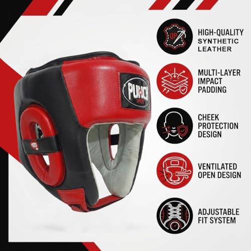 Punch Sports Boxing Headgear with Cheek Protection – Synthetic Leather Sparring Head Guard with Multi-Layer Foam Padding for MMA, Muay Thai & Kickboxing - size: Medium