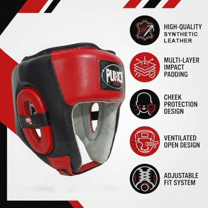 Punch Sports Boxing Headgear with Cheek Protection – Synthetic Leather Sparring Head Guard with Multi-Layer Foam Padding for MMA, Muay Thai & Kickboxing - size: Medium