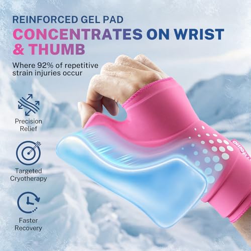 Thumb & Wrist Ice Pack Wrap, Thickened Ice Gel Pad, Ergonomic Fit, Long Lasting Cold & Warm for Carpal Tunnel Relief, Arthritis, Computer Overuse Injuries, Post-Surgery, Post-Workout, Pink, Size L/XL - size: L/XL, style: Pink