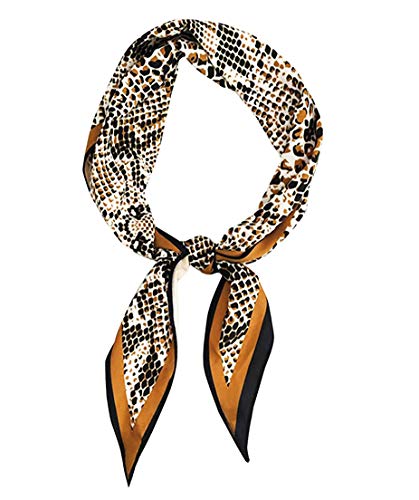 GERINLY Silk Hair Scarf Animal Print Leopard Neck Scarf Summer Neckerchief for Women Bag Purse Accessory - color: Snake Skin