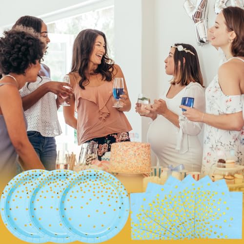 150 PCS Blue and Gold Paper Plates Napkins Forks Party Supplies Serves 50, Golden Dot Disposable Paper Dinnerware 9" Plates for Birthday, Baby Shower, Boy Birthday - color: Blue Gold (Serves 50)