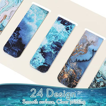 Zonon 24 Pcs Ocean Magnetic Bookmarks Summer Blue Magnet Page Markers Page Clip Funny Bookmark Gifts for Graduation Reading Lover Women, Men Classroom Prize Graduation Party Favors - style: Ocean