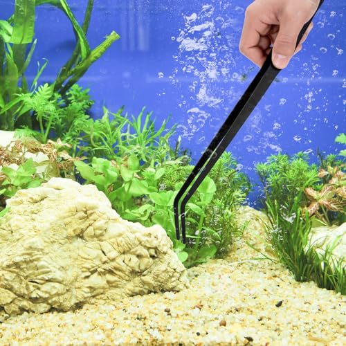 OIIKI 15 Inch Curved Kitchen Tweezers, Stainless Steel Polished Tongs, Long Tweezers with Precision Serrated Tips, Black Aquarium Tweezers, Multi-Function Tongs for Garden, Kitchen, Indoor, Outdoor